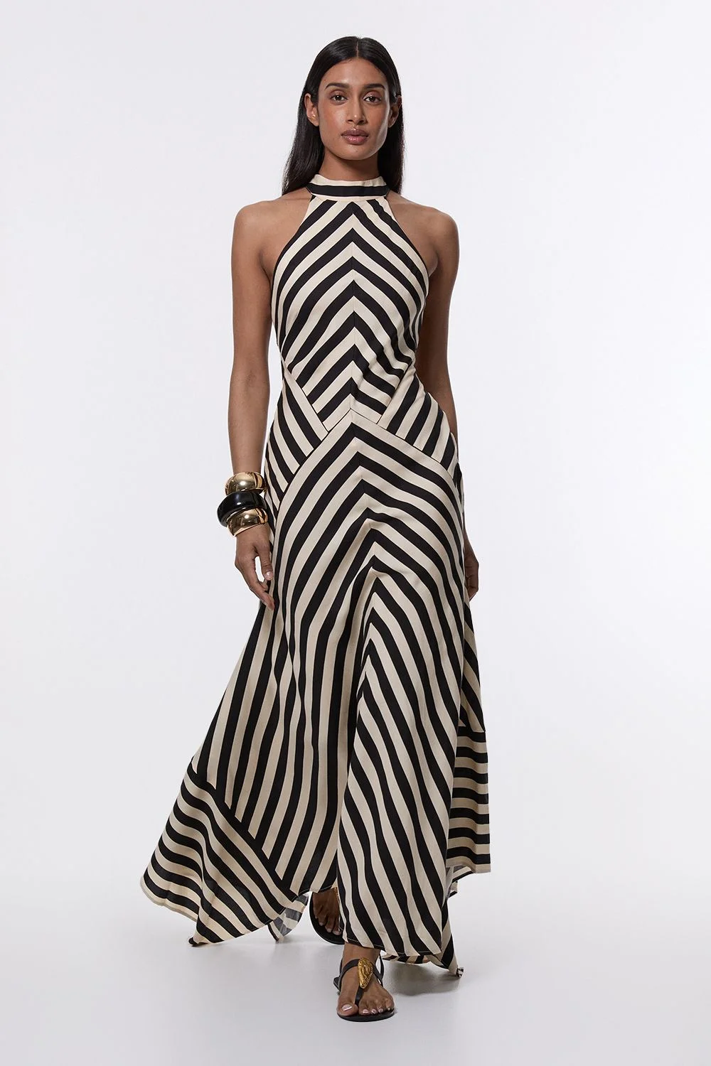 Stripe Cotton Mix Woven Maxi Halter Dress - 1