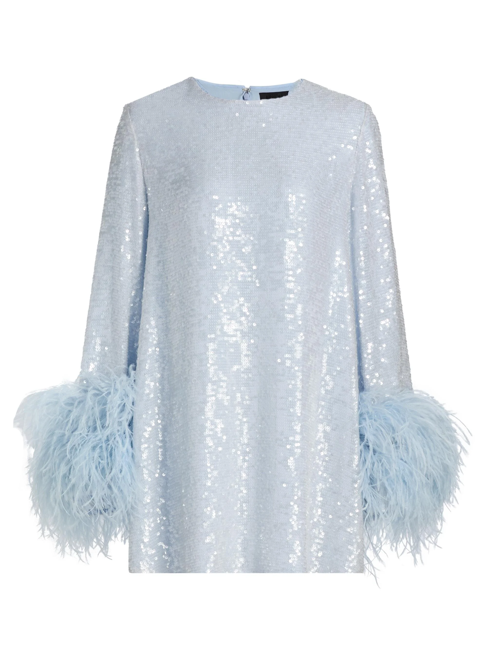 Women's Sequined Feather-Cuff Shift Minidress - Cloud - 1