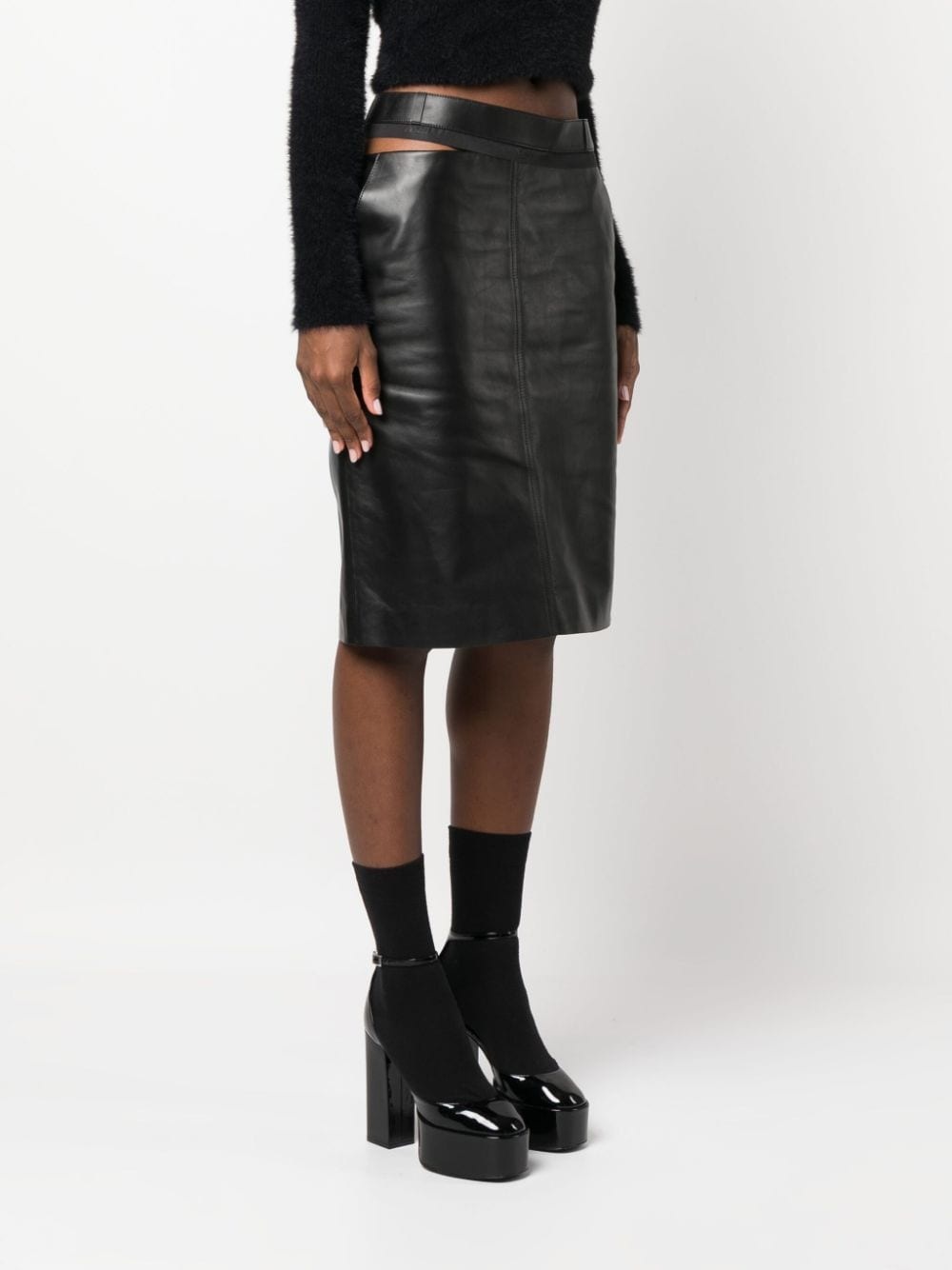 logo-waistband leather skirt - 3