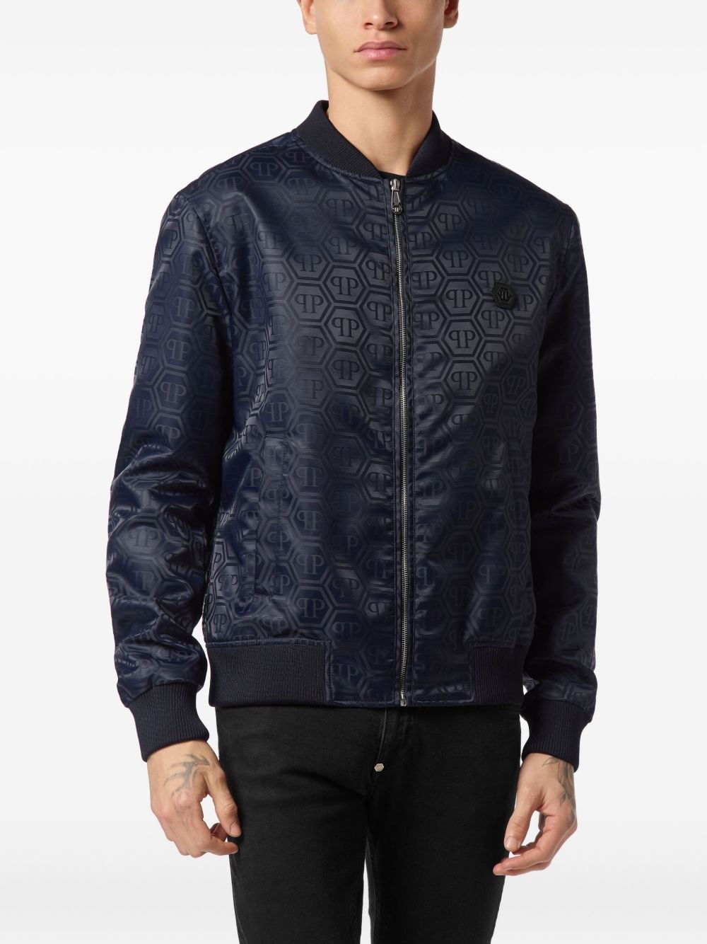 monogram-pattern bomber jacket - 3
