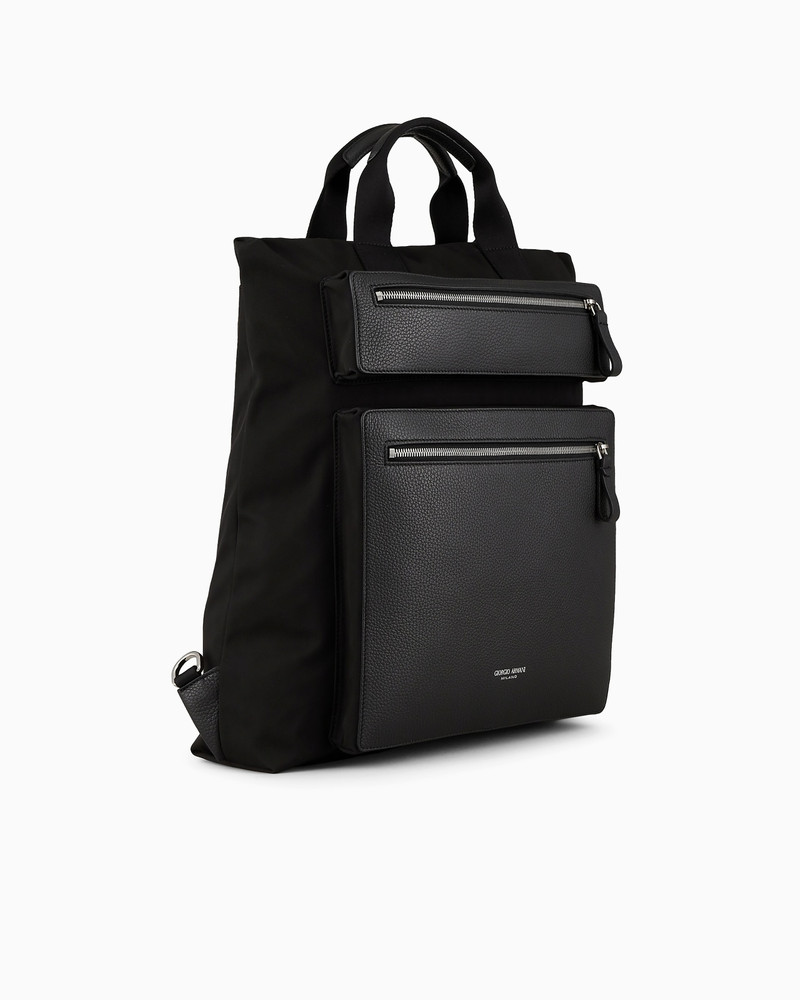 GIORGIO ARMANI ASV CONVERTIBLE SHOPPER BAG IN NYLON AND PEBBLED LEATHER outlook