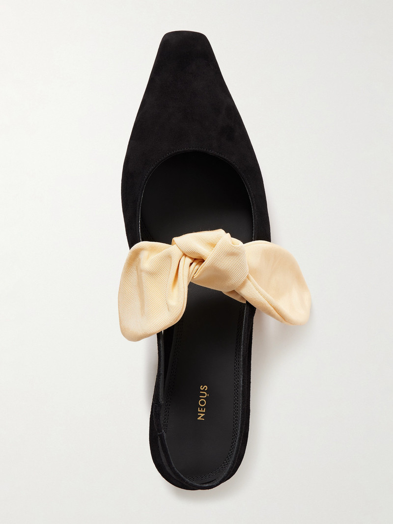Uba Bow-embellished Faille And Suede Slingback Flats 5