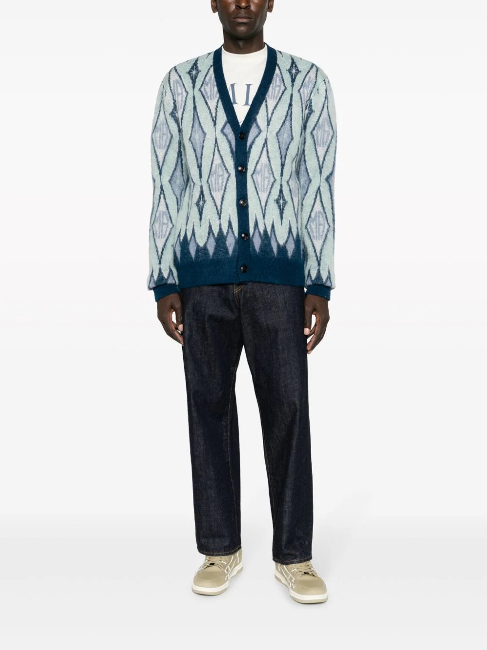 AMIRI Men Argyle Mohair Cardigan - 3