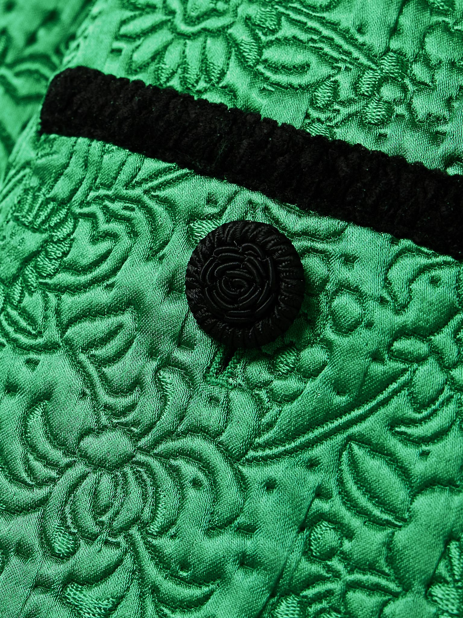 Velvet-trimmed floral-jacquard wool and silk-blend satin jacket Green - 4