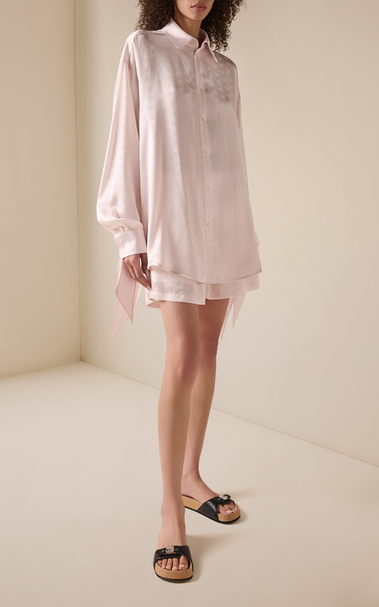Knotted-Cuff Logo-Jacquard Silk Shirt white - 3