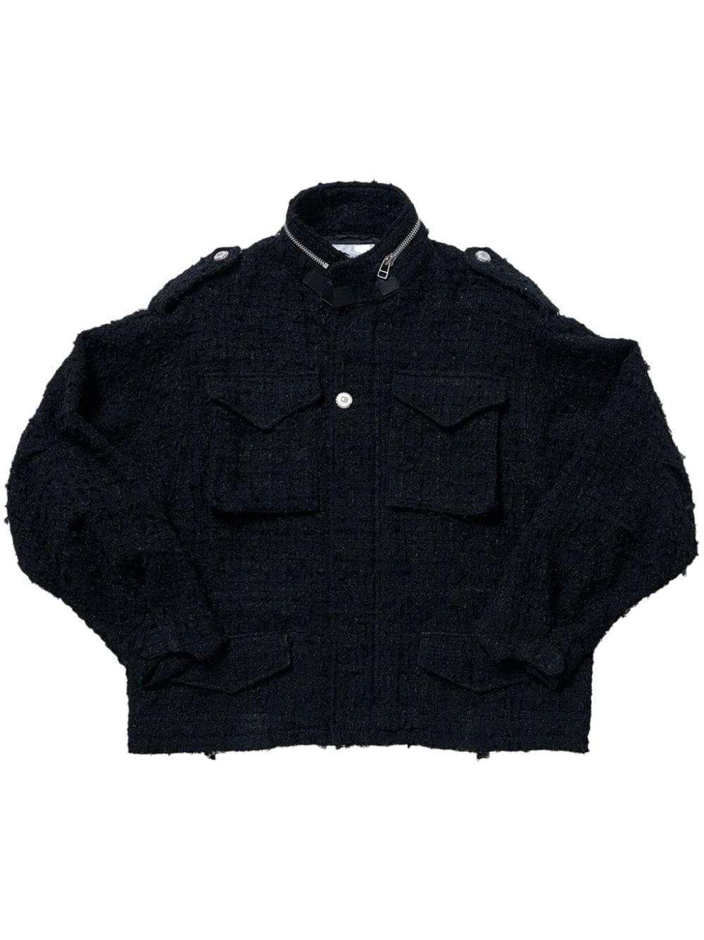 raw-cut tweed military jacket - 1