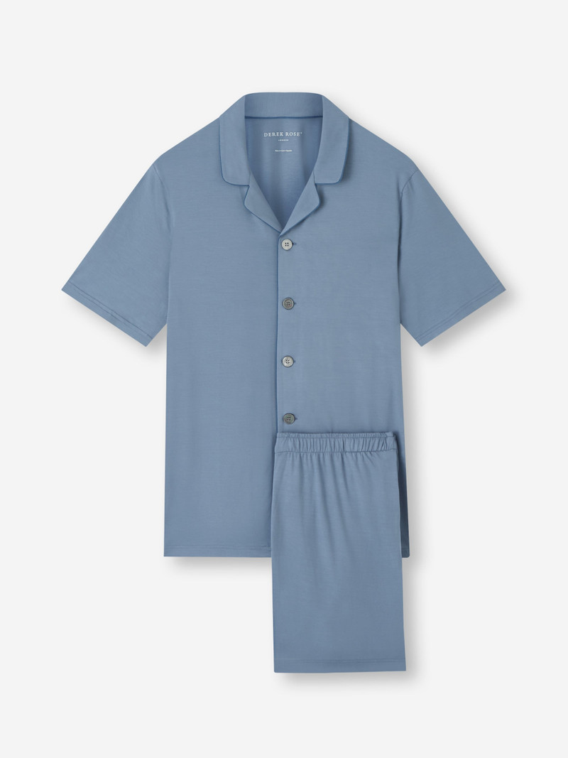 Derek Rose Men's Short Pajamas Basel Micro Modal Stretch Storm Blue outlook