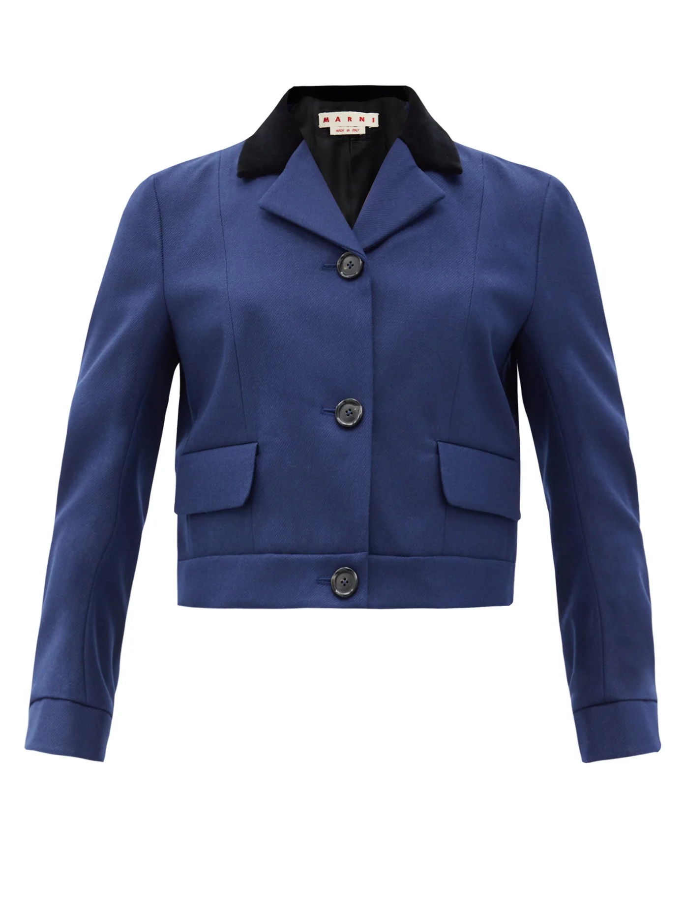 Velvet-collar cropped wool-blend twill jacket - 1