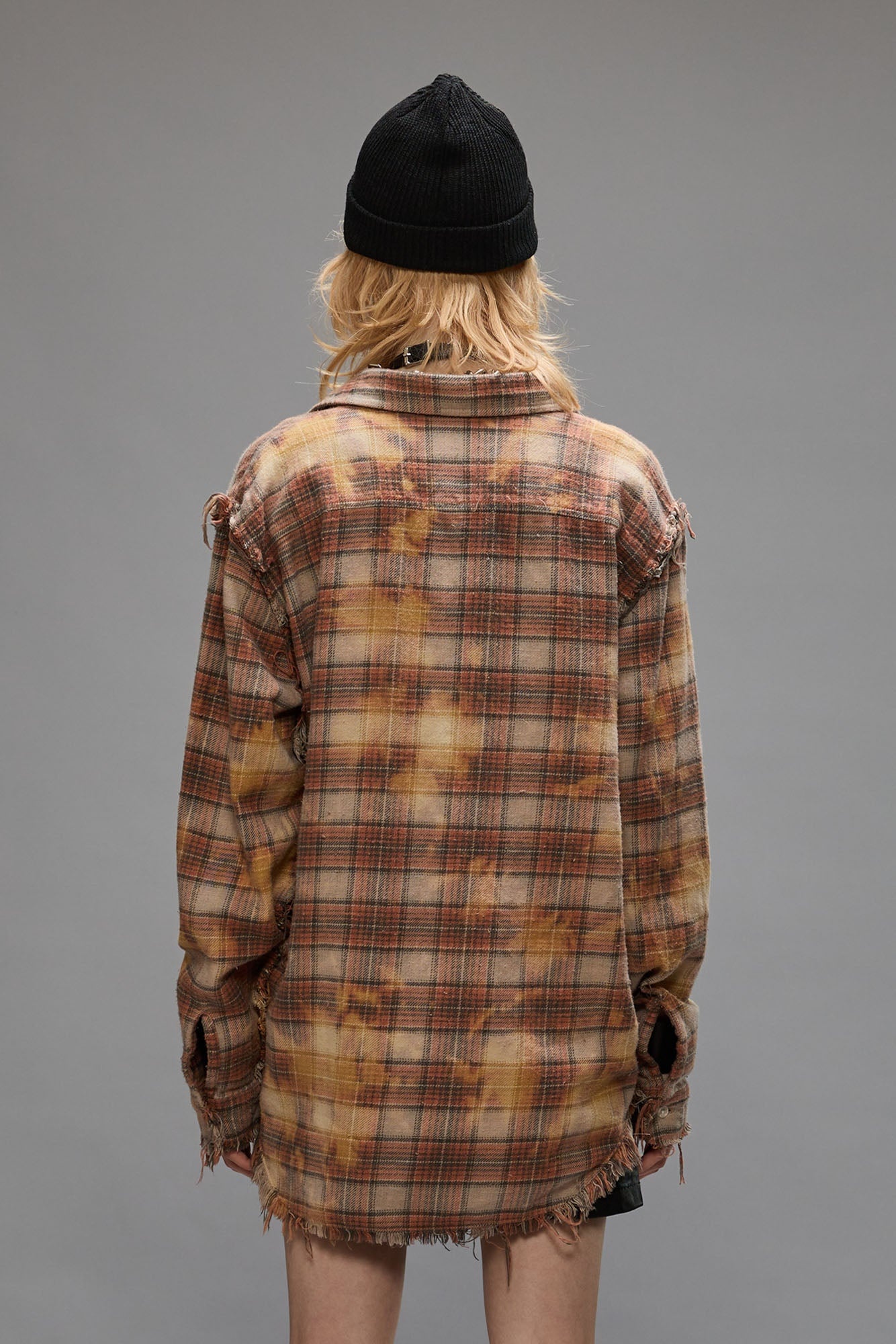 SHREDDED SEAM SHIRT - BLEACHED ORANGE PLAID - 4