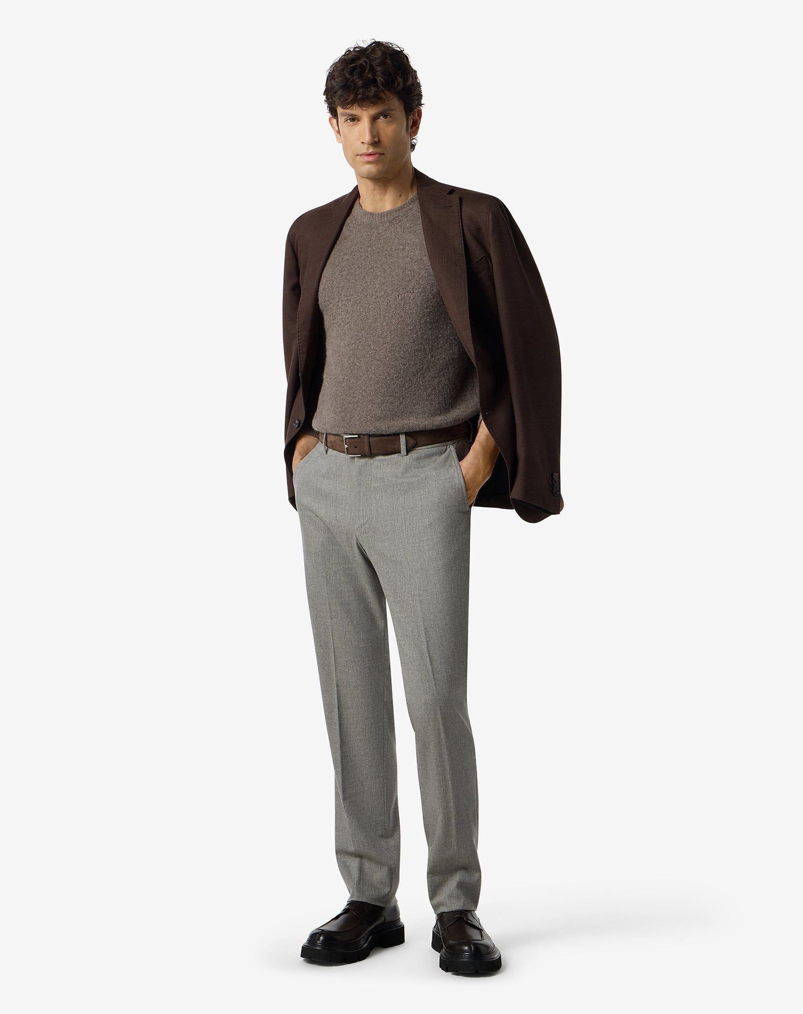 Melange grey wool and cashmere chinos - 2
