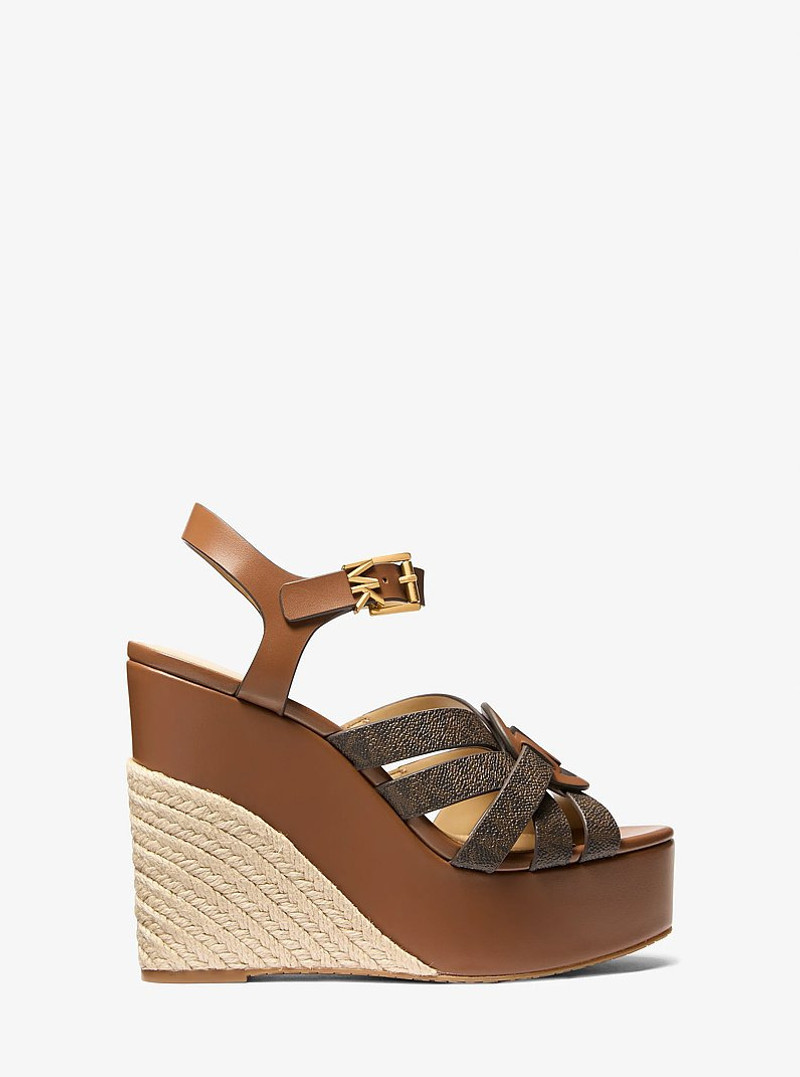 MICHAEL KORS Erika Leather and Signature Logo Wedge Sandal outlook