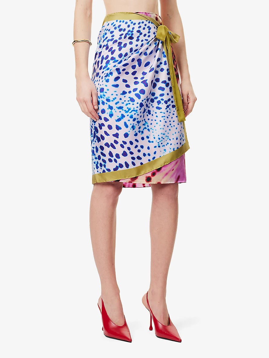 Dries Van Noten Contrast-Print Mid-Rise Silk Midi Skirt