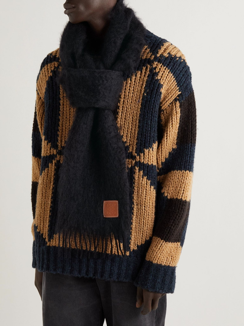 Loewe Logo-Appliquéd Fringed Mohair-Blend Scarf Black outlook