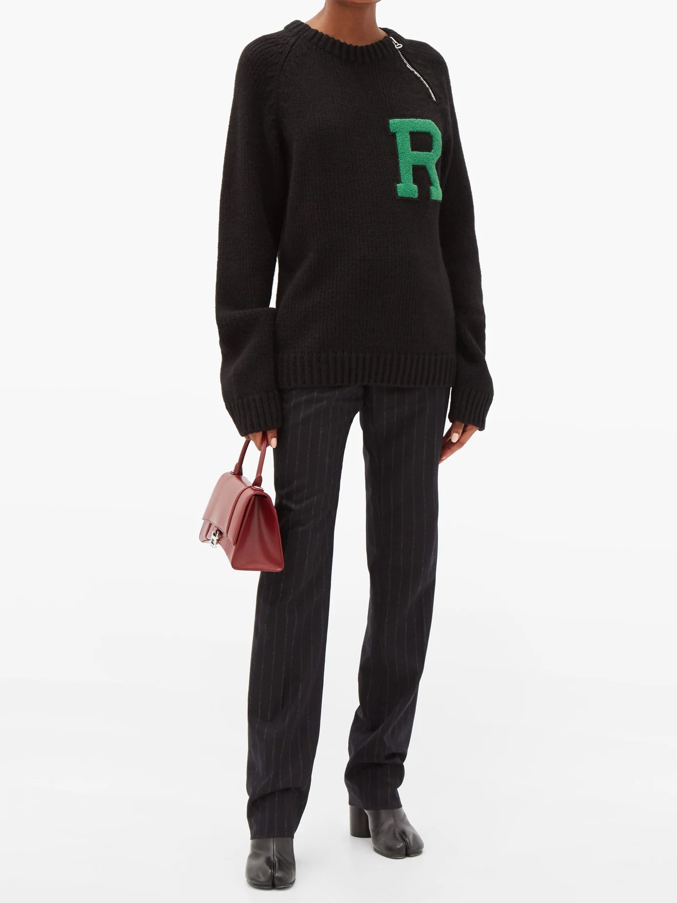 Logo-appliqué zipped ribbed sweater - 6