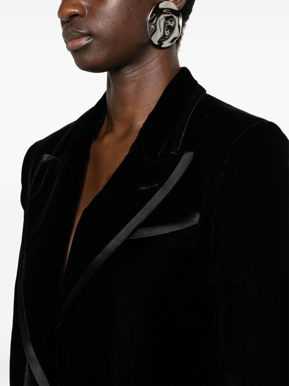 single-breasted velvet blazer - 5