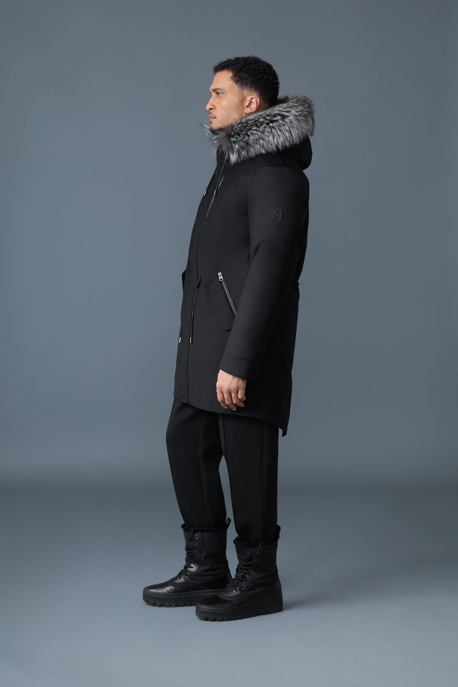 MORITZ rabbit fur-lined twill parka with removable silver fox fur trim - 3