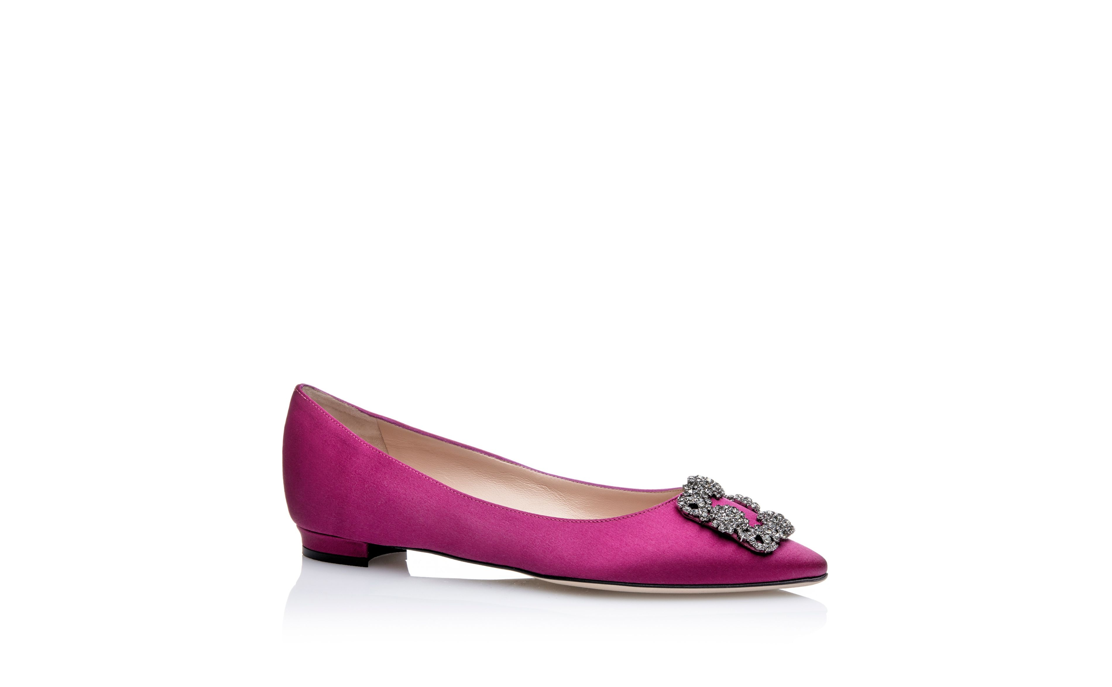 Dark Fuchsia Satin Jewel Buckle Flat Shoes - 3