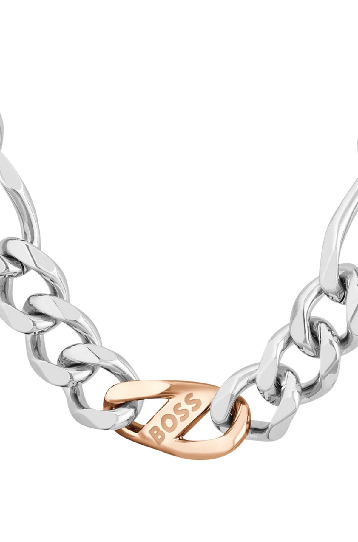 SILVER-TONE FIGARO-CHAIN NECKLACE WITH BRANDED LINK - 2