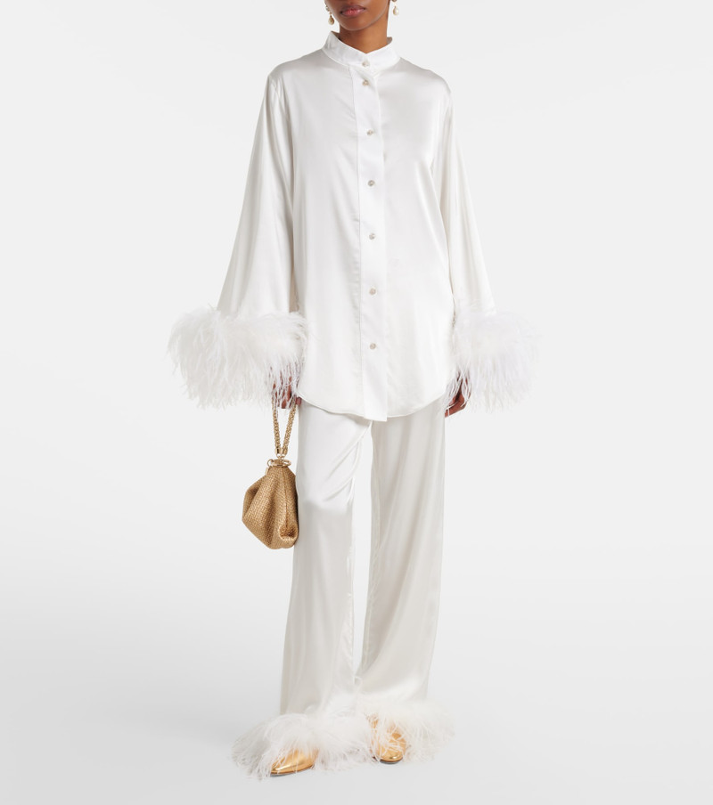 Oséree Bridal feather-trimmed satin wide-leg pants outlook