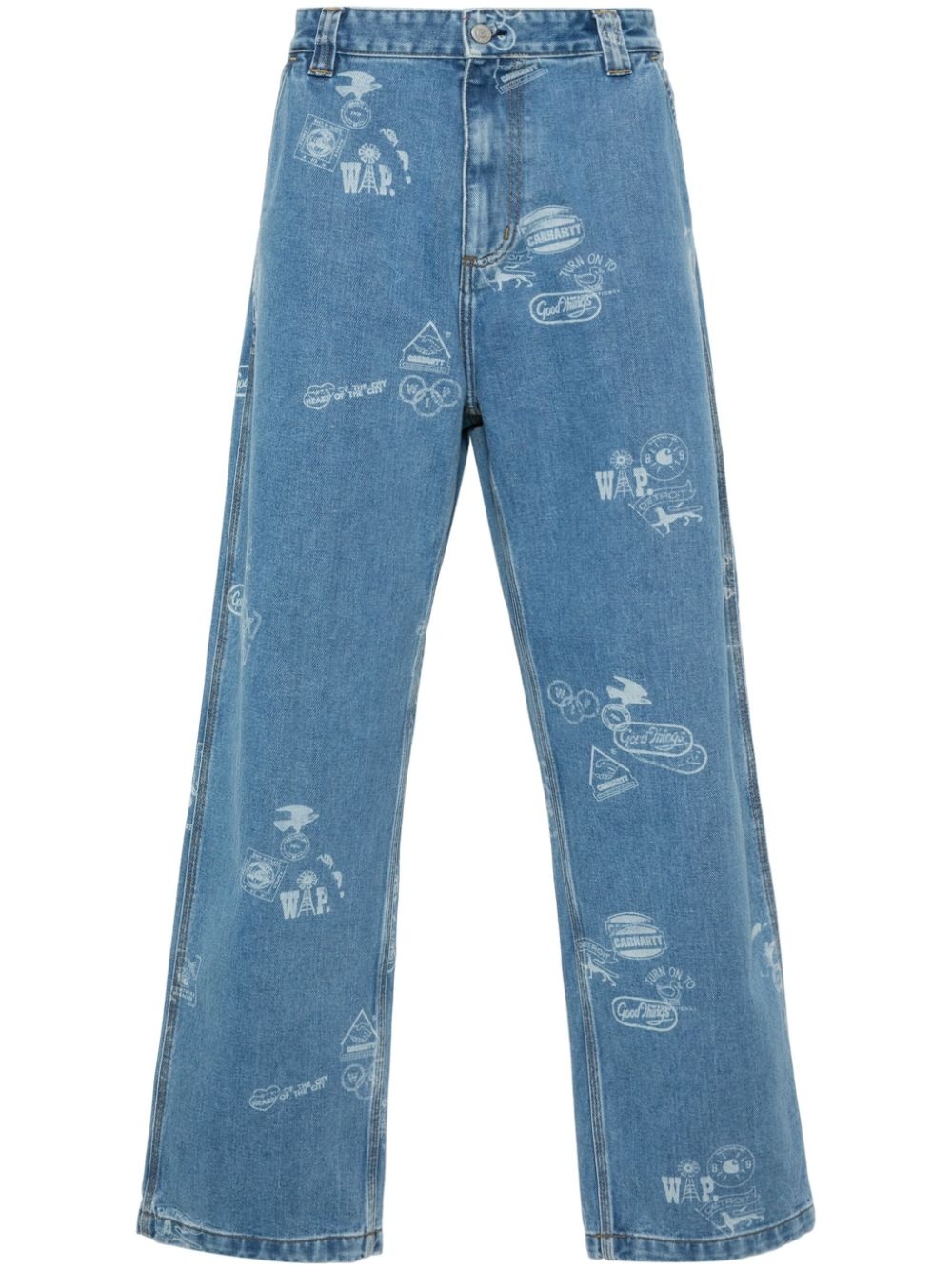 Stamp graphic-print tapered jeans - 1
