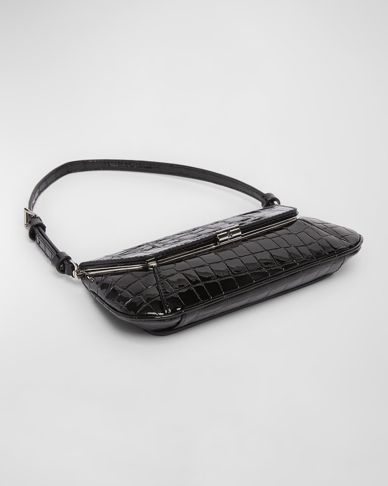 Amina Muaddi Ami Mini Frame Croc-Embossed Shoulder Bag outlook