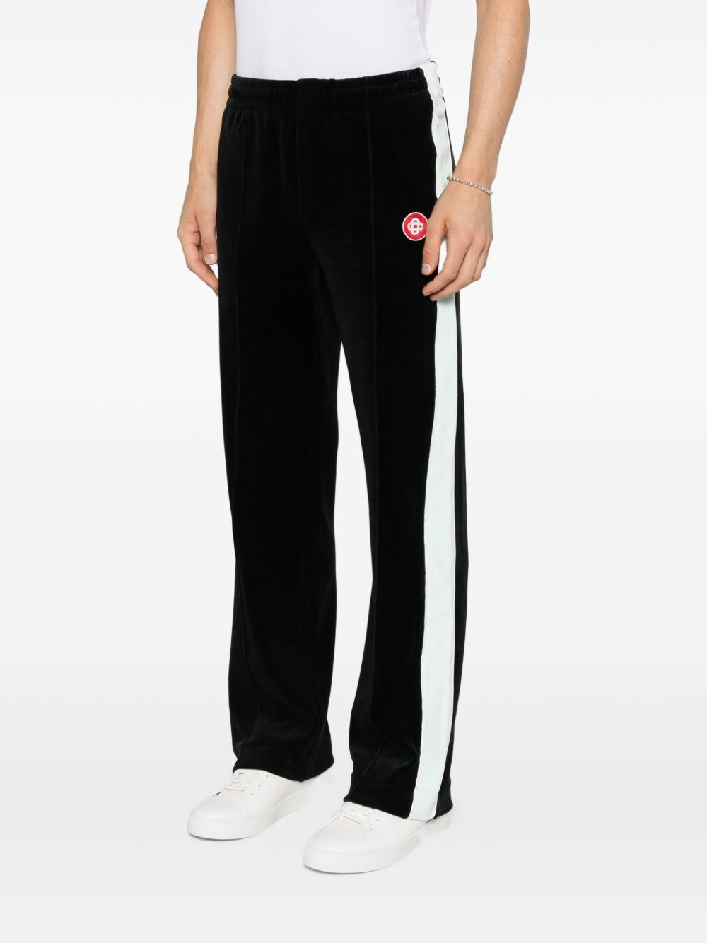 side-stripe velour trousers - 3