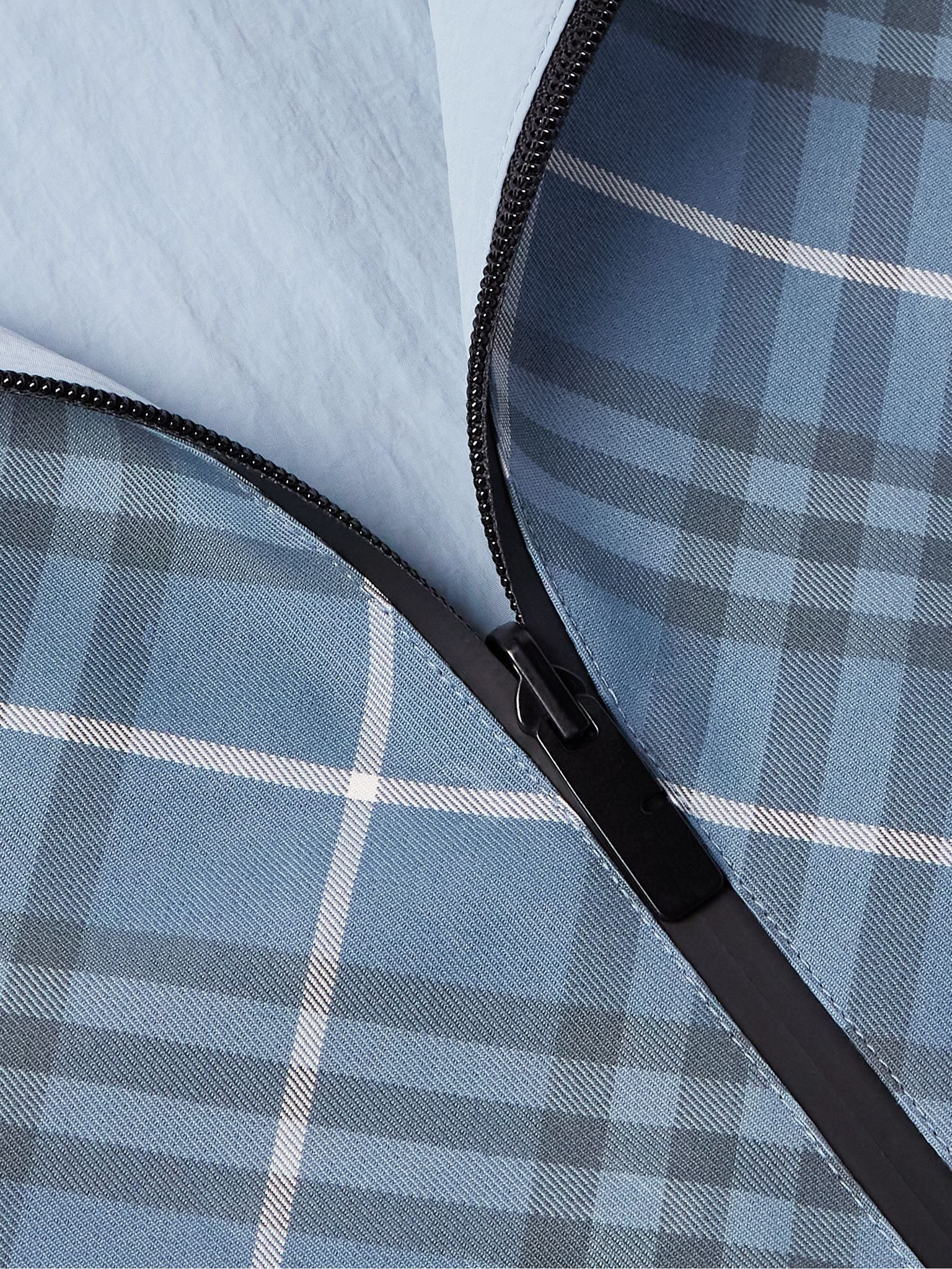 Oversized Reversible Logo-Appliquéd Checked Gabardine and Nylon Hooded Jacket Navy - 4