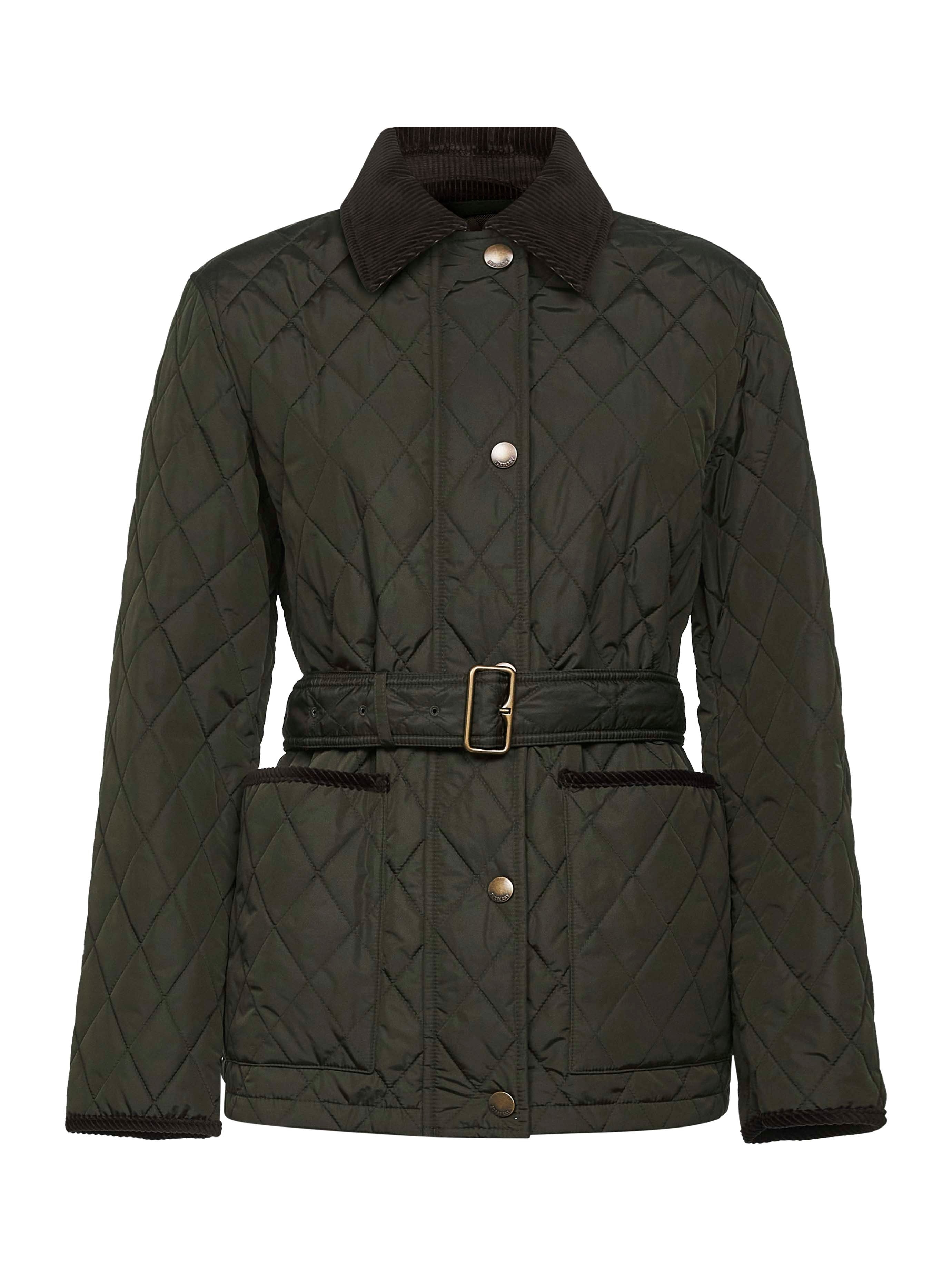 Green nylon belted quilted jacket - 1