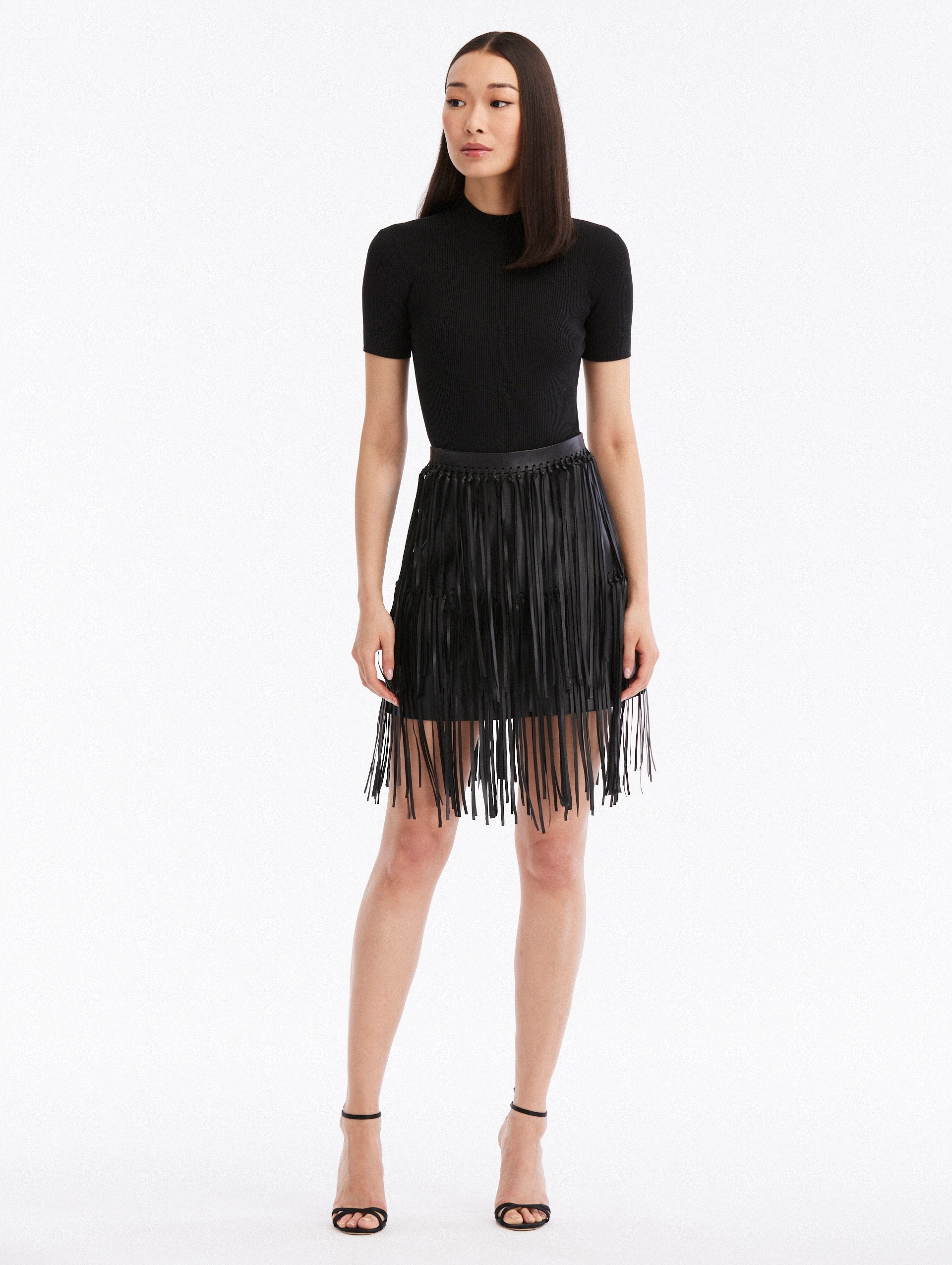 FRINGE DETAIL LEATHER SKIRT - 1