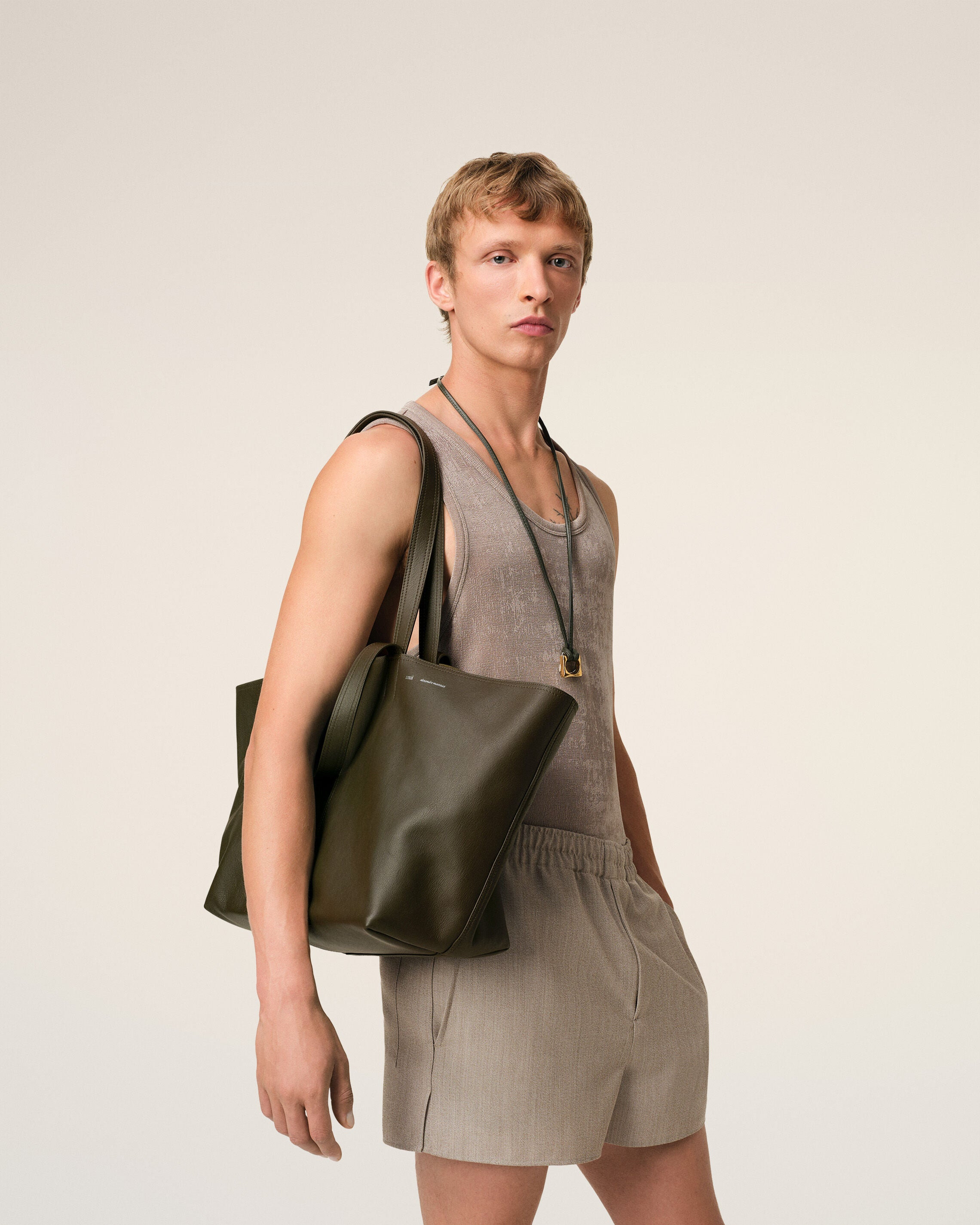 GREEN LEATHER MIDI TOTE BAG - 6