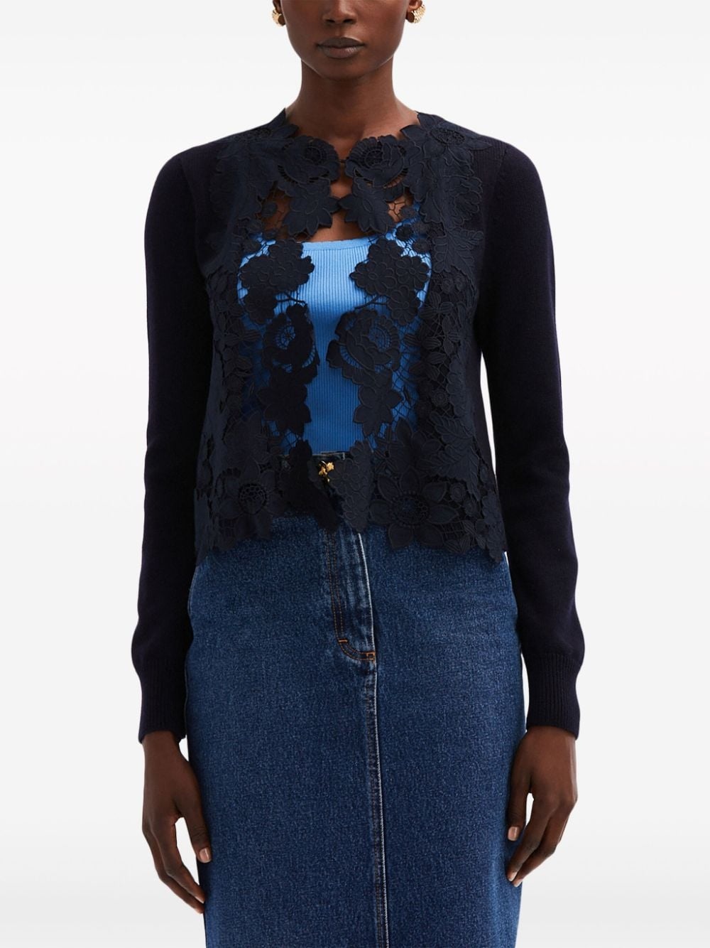 Mixed Botanical lace-panelled cardigan - 3