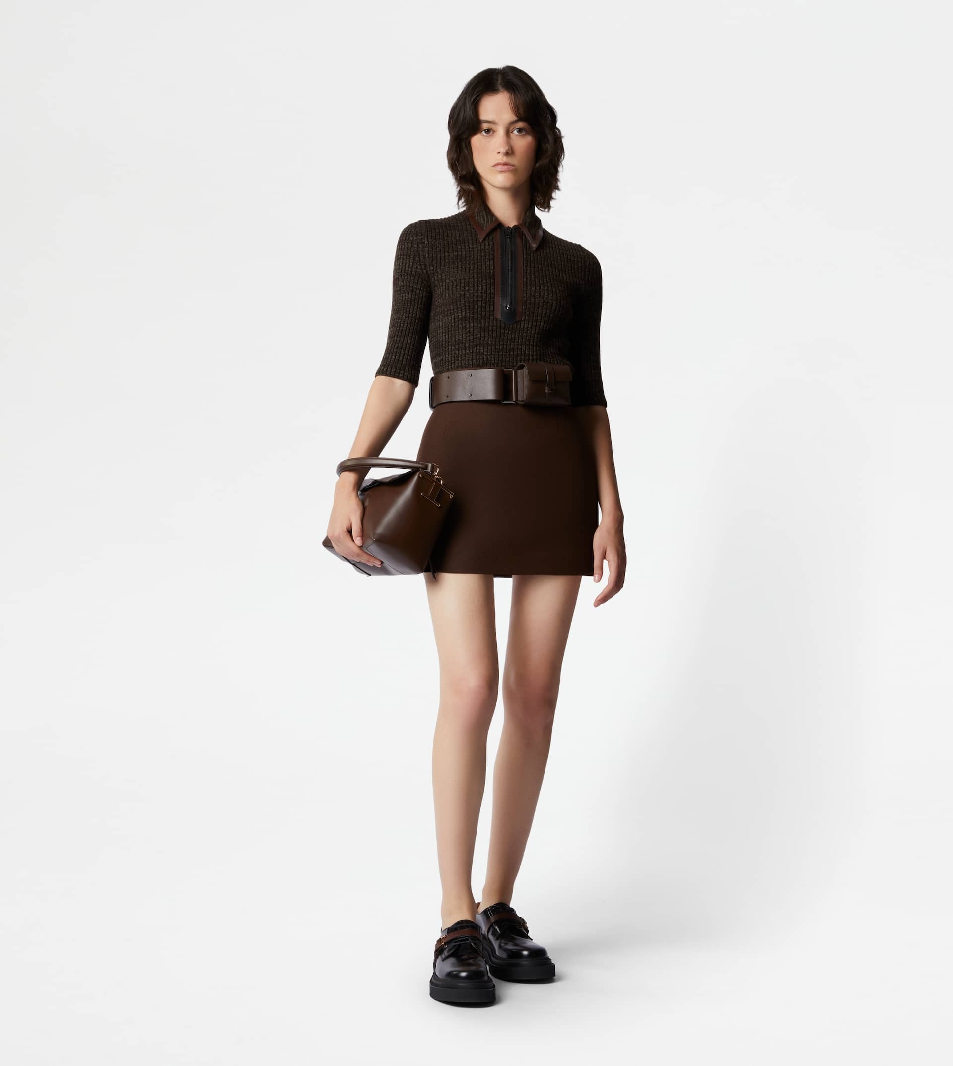 POLO SHIRT WITH LEATHER INSERTS - BROWN, GREEN - 2