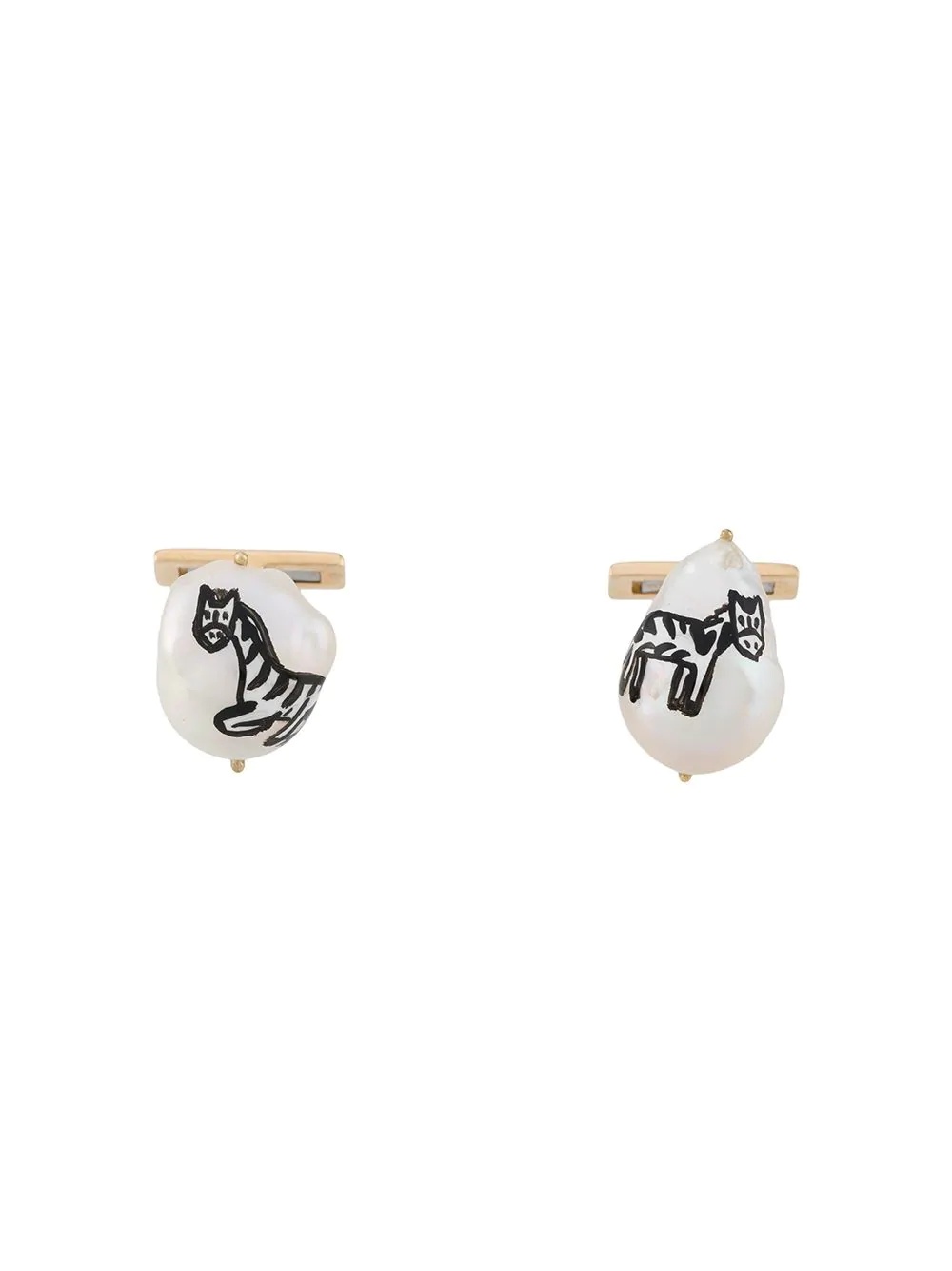 zebra-print pearl cufflinks - 1