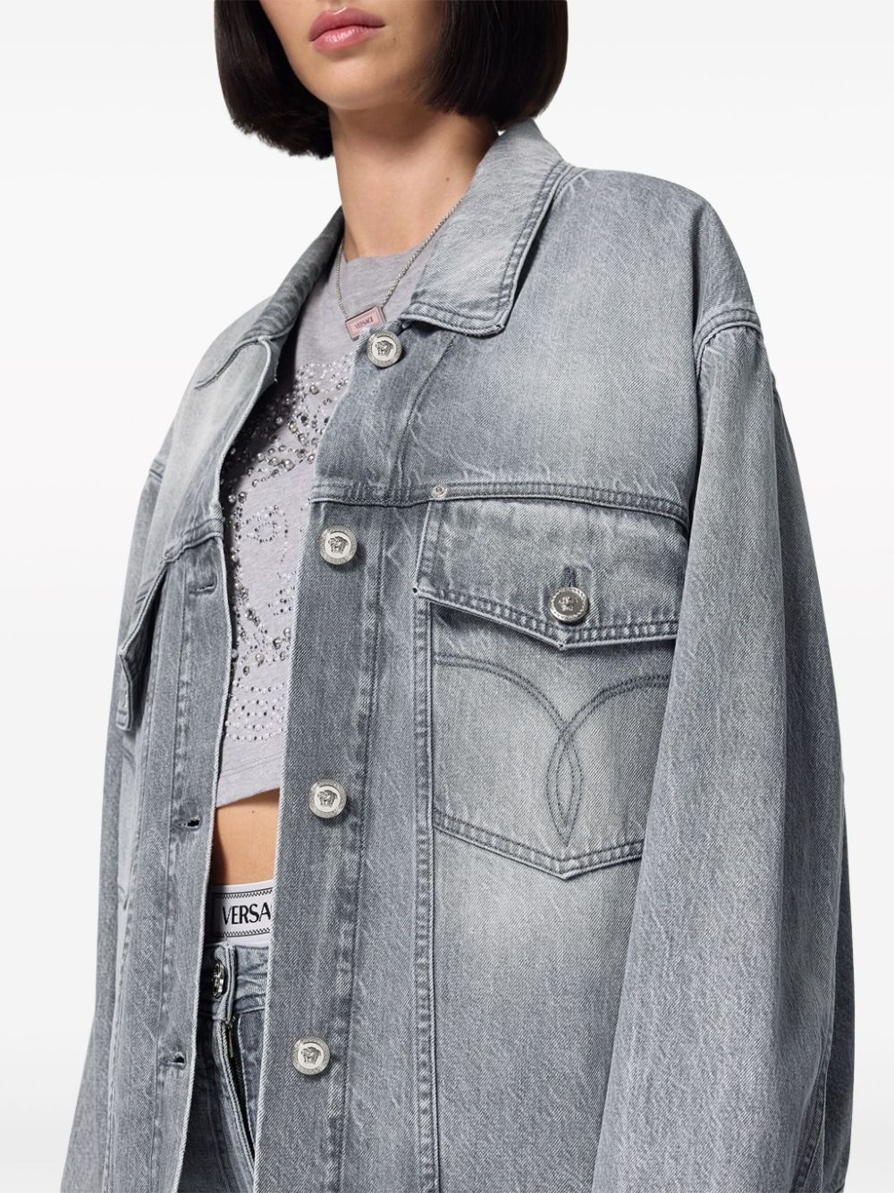 logo-appliquÃ© denim jacket - 5