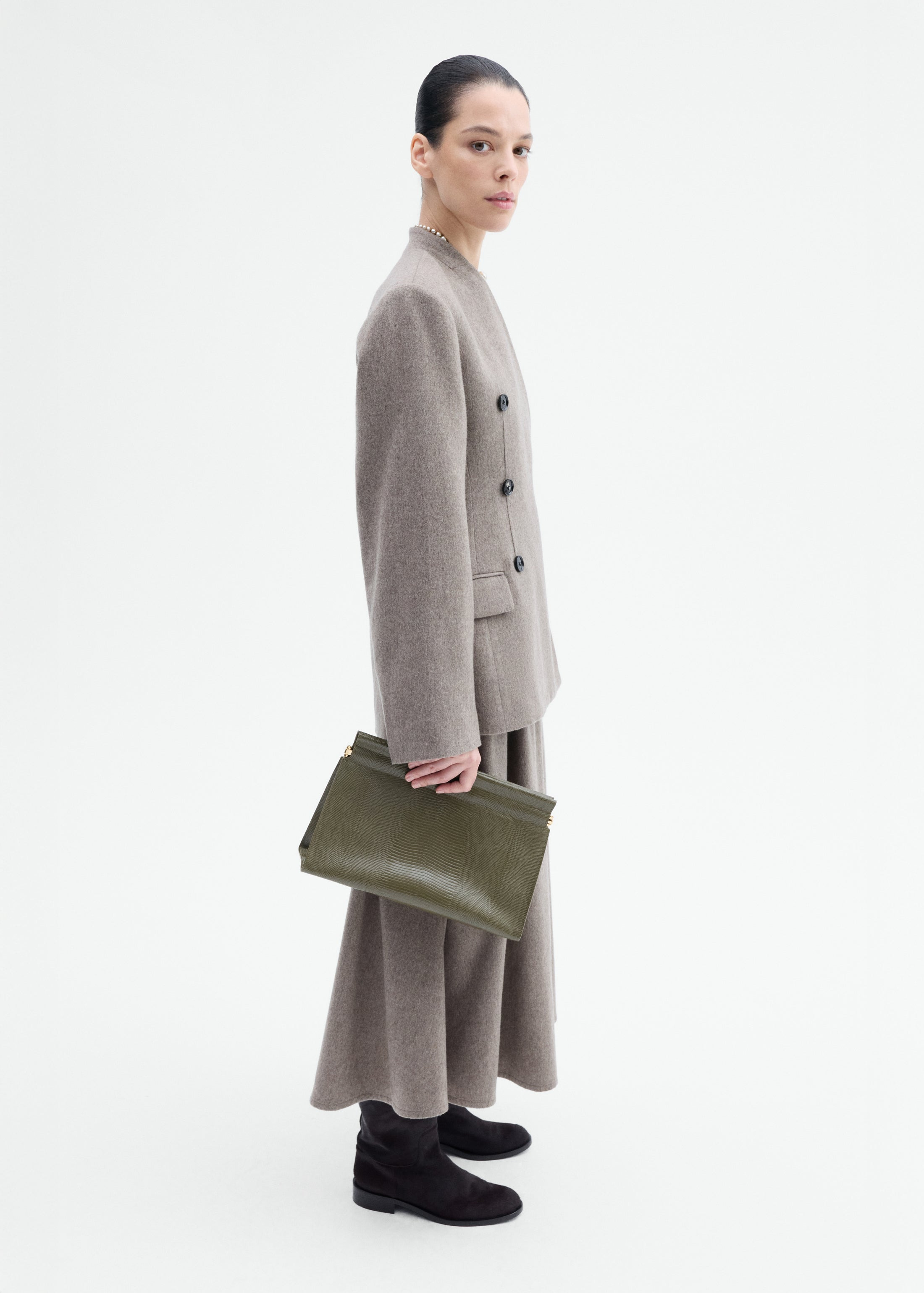 Sculptural Collarless Blazer in Wool Cashmere - 5