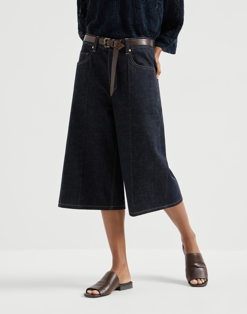 No-fade denim long Bermuda shorts with monili 2