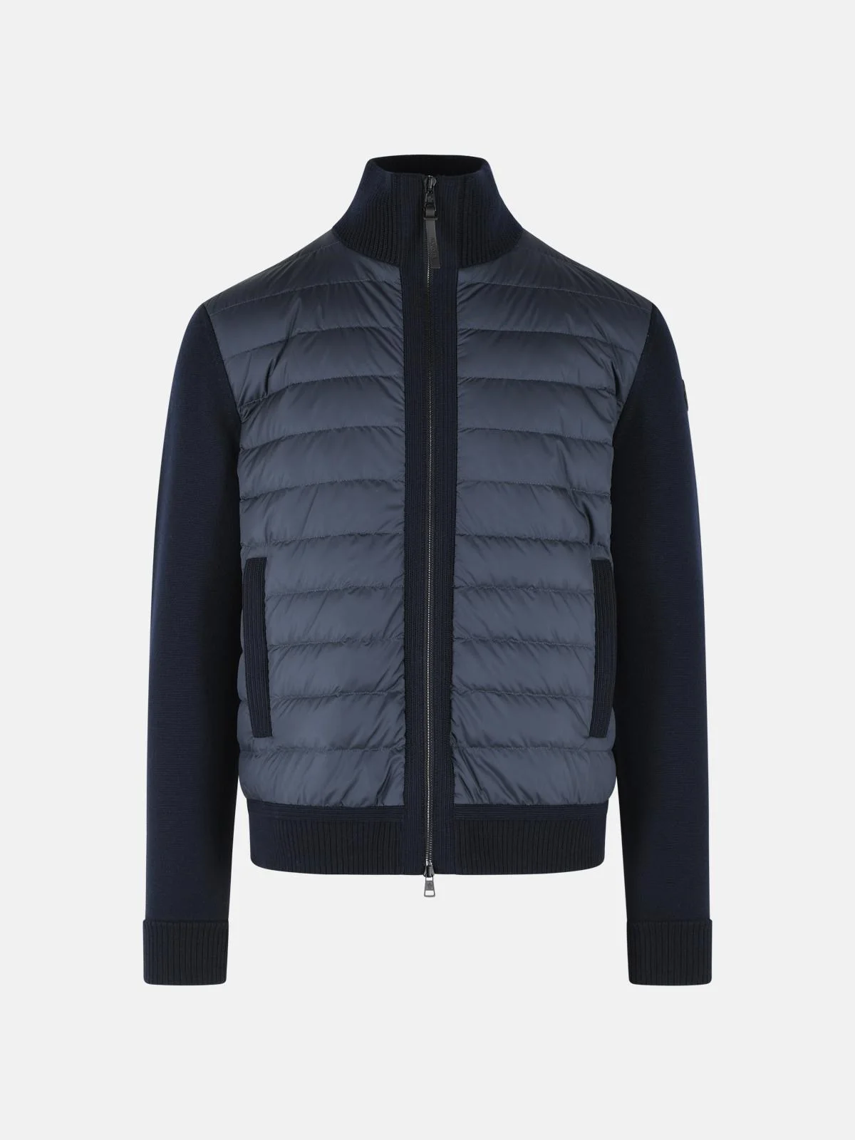 PADDED VIRGIN WOOL CARDIGAN WITH ZIP NAVY BLUE - 1