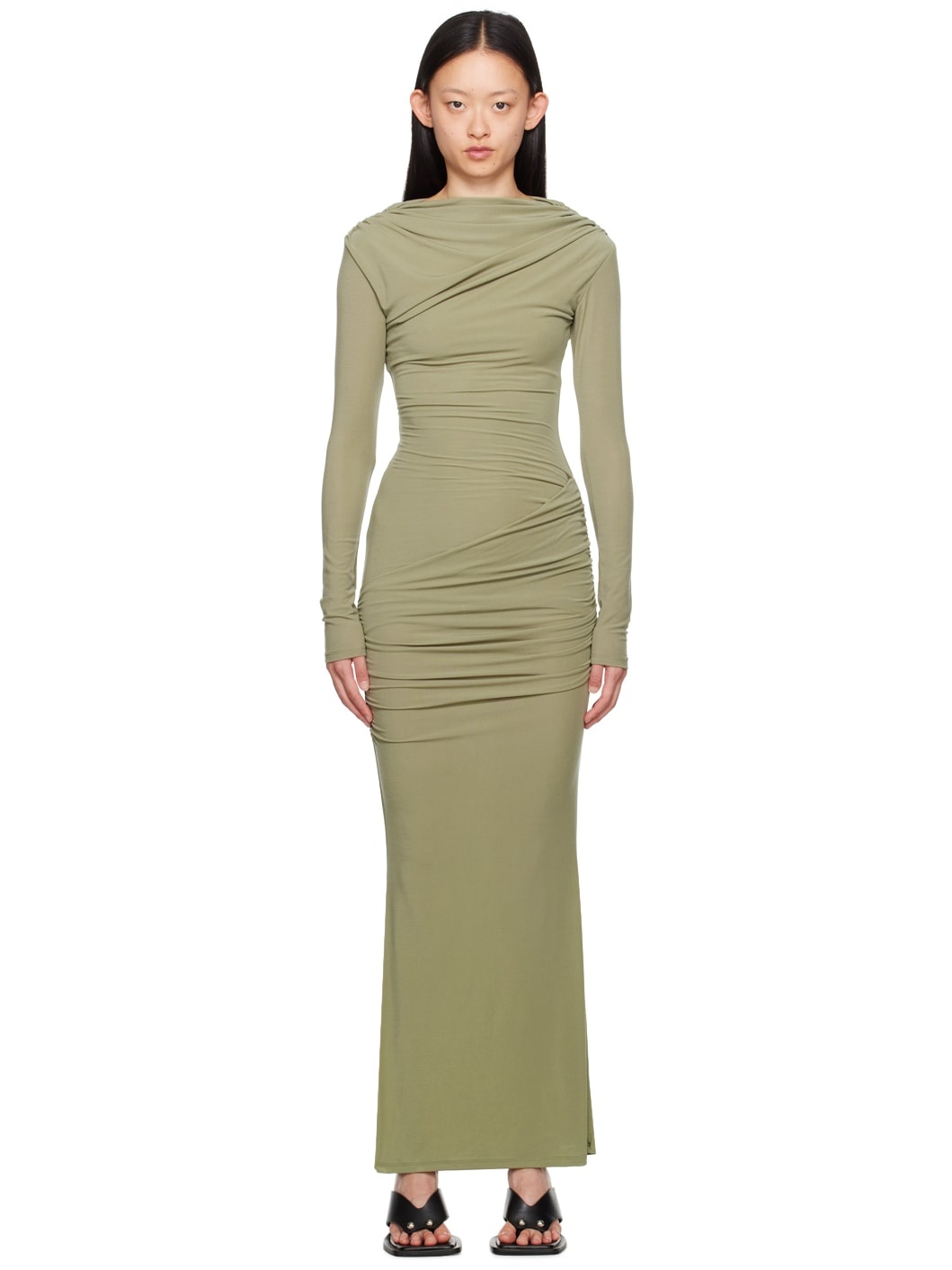 Khaki Draped Maxi Dress - 1