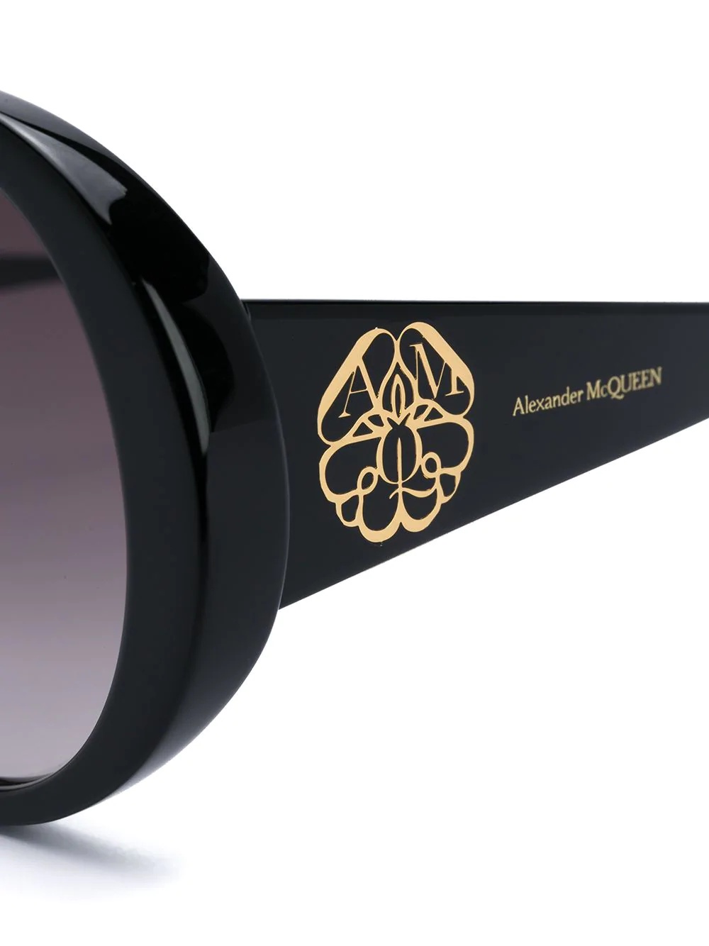 round frame oversized sunglasses with gold logo lettering - 3