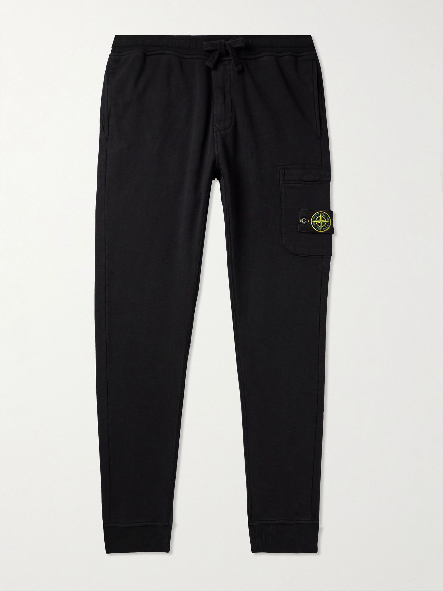Tapered Logo-Appliquéd Garment-Dyed Cotton-Jersey Sweatpants Black - 1
