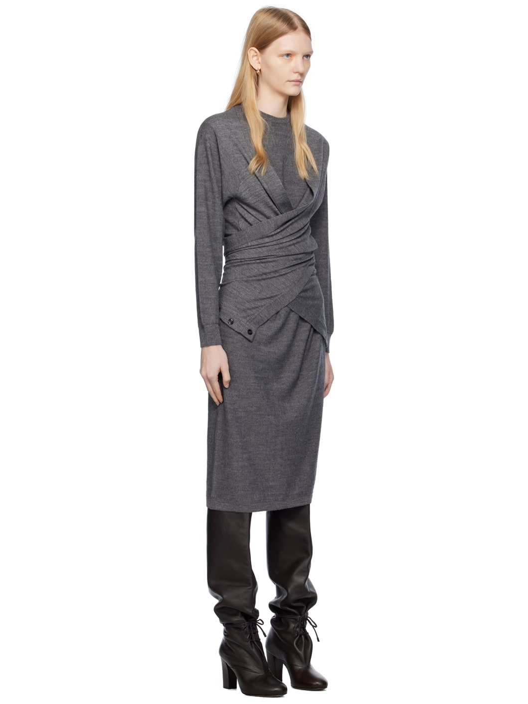 SSENSE Exclusive Gray Trompe L'Œil Midi Dress - 2