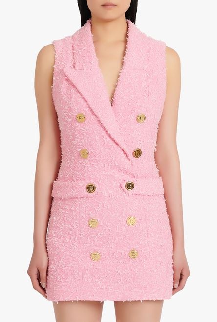 Short pink dress with gold-tone double-buttoned fastening - 5