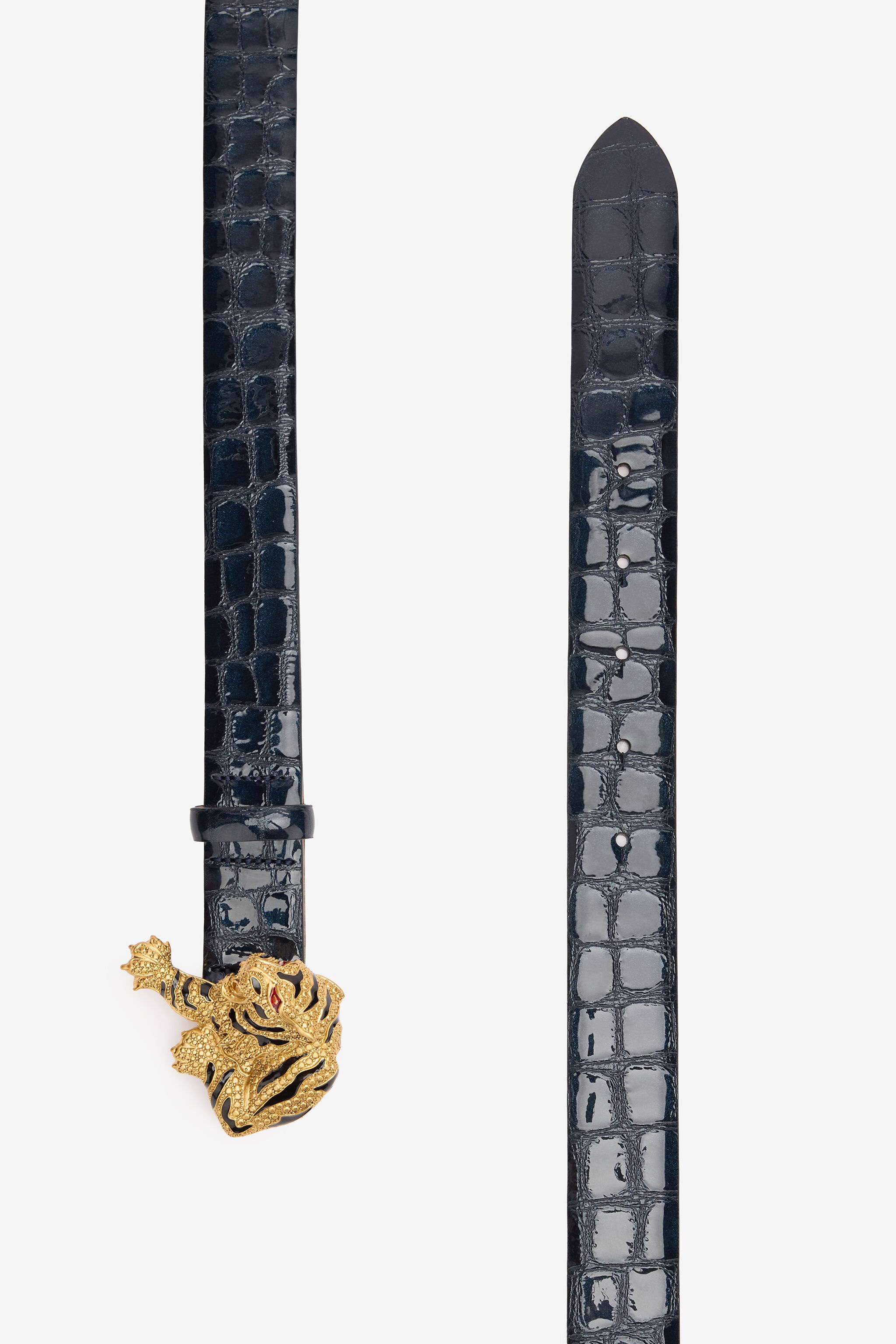 Crocodile-Effect Belt With Bejeweled Tiger - 2