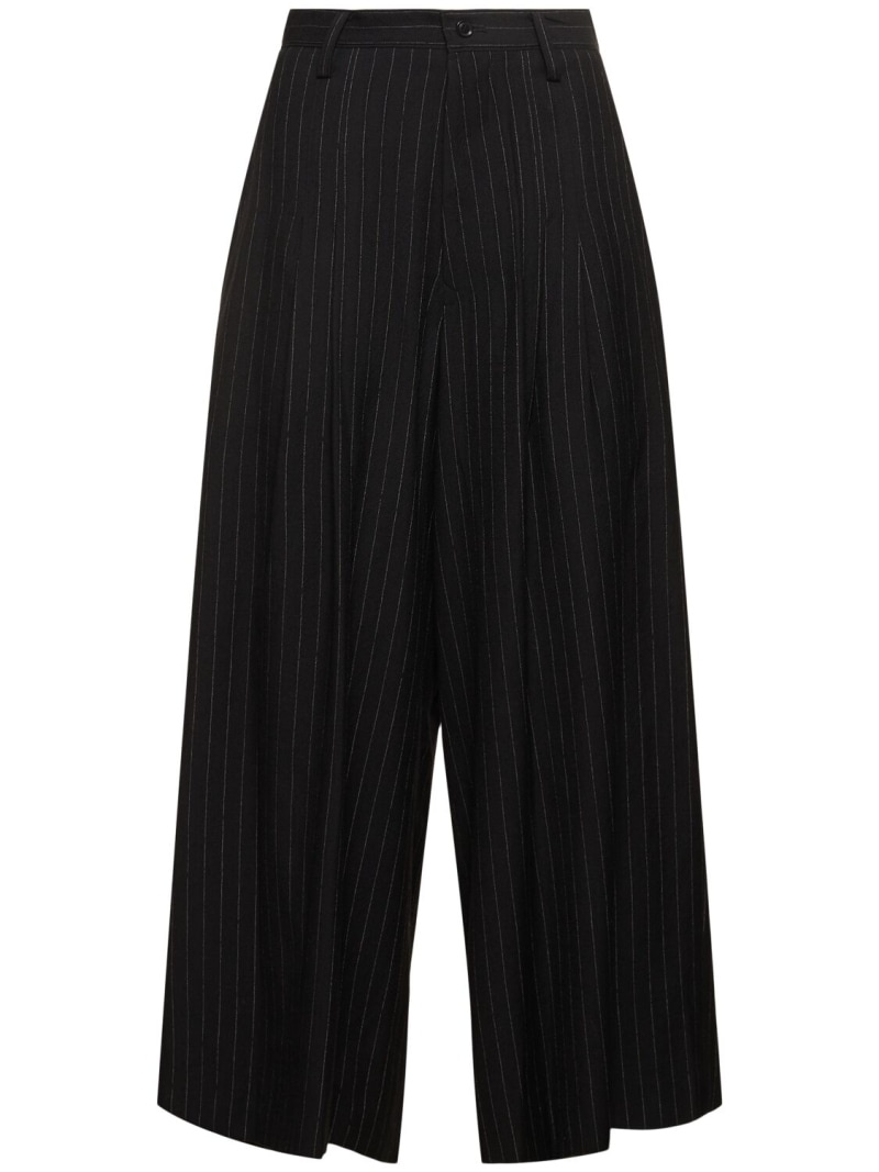 Pinstripe wool blend wide leg pants - 1