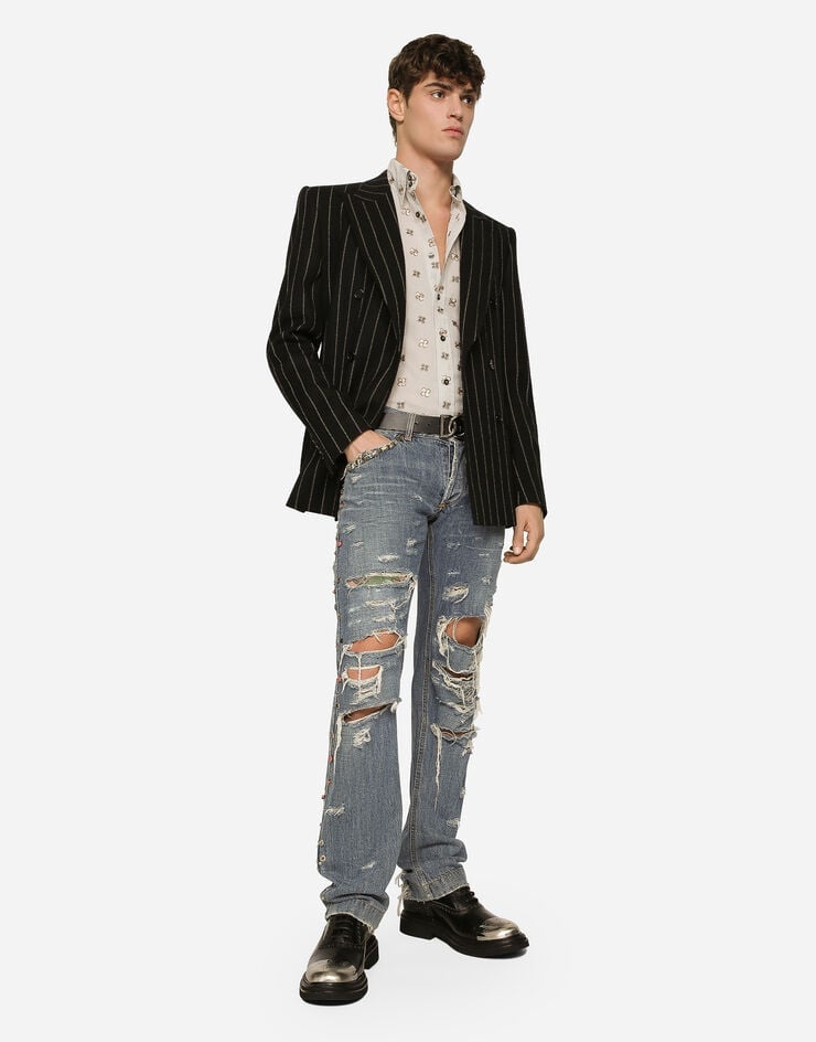 Washed denim jeans with studs and rips - 5