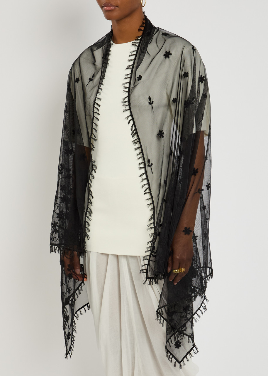 Toteme Floral-embroidered Tulle Shawl - 2