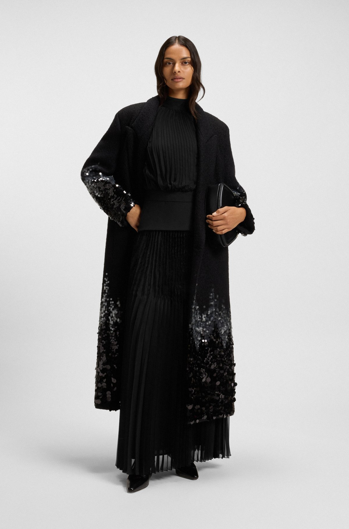 LONG-LENGTH PLISSÉ DRESS WITH PLAIN INSERT - 2