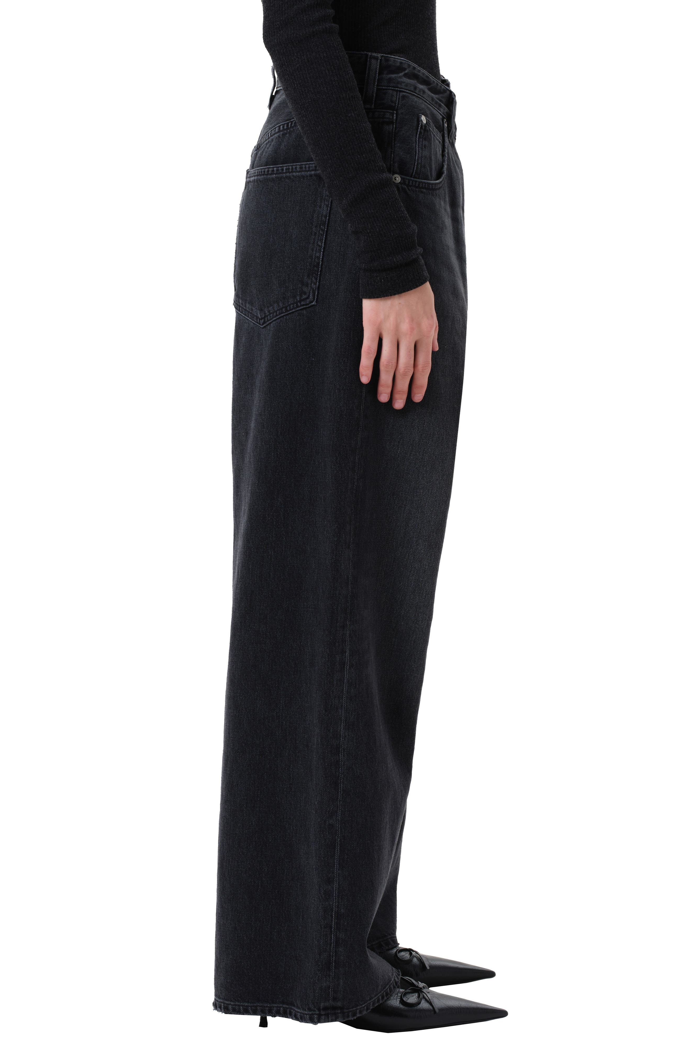 AGOLDE Vana Fold Waistband Wide Leg Jeans in Arcane Dark Black at Nordstrom - 3