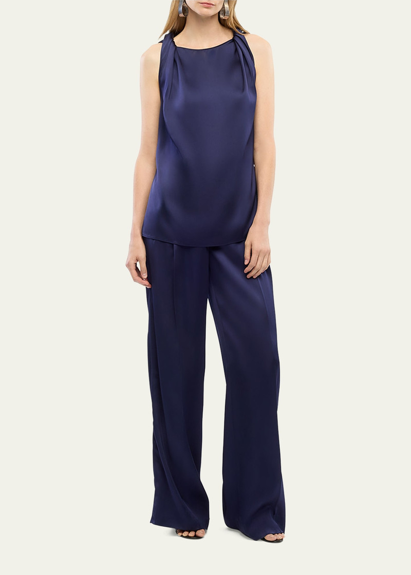 Another Tomorrow Twisted-Shoulder Satin Tank Top outlook