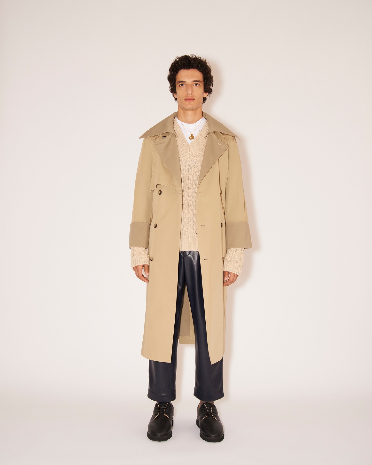 MANTAS - Bonded twill trench coat - Beige - 3